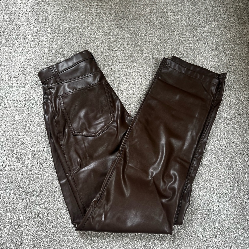 Abercrombie 90s Ultra High Rise Brown Leather Pants Size 28 Long